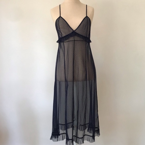 NWT Zara Mesh Ruffle Maxi Tank Dress Navy White Polka Dot Small - Picture 13 of 14